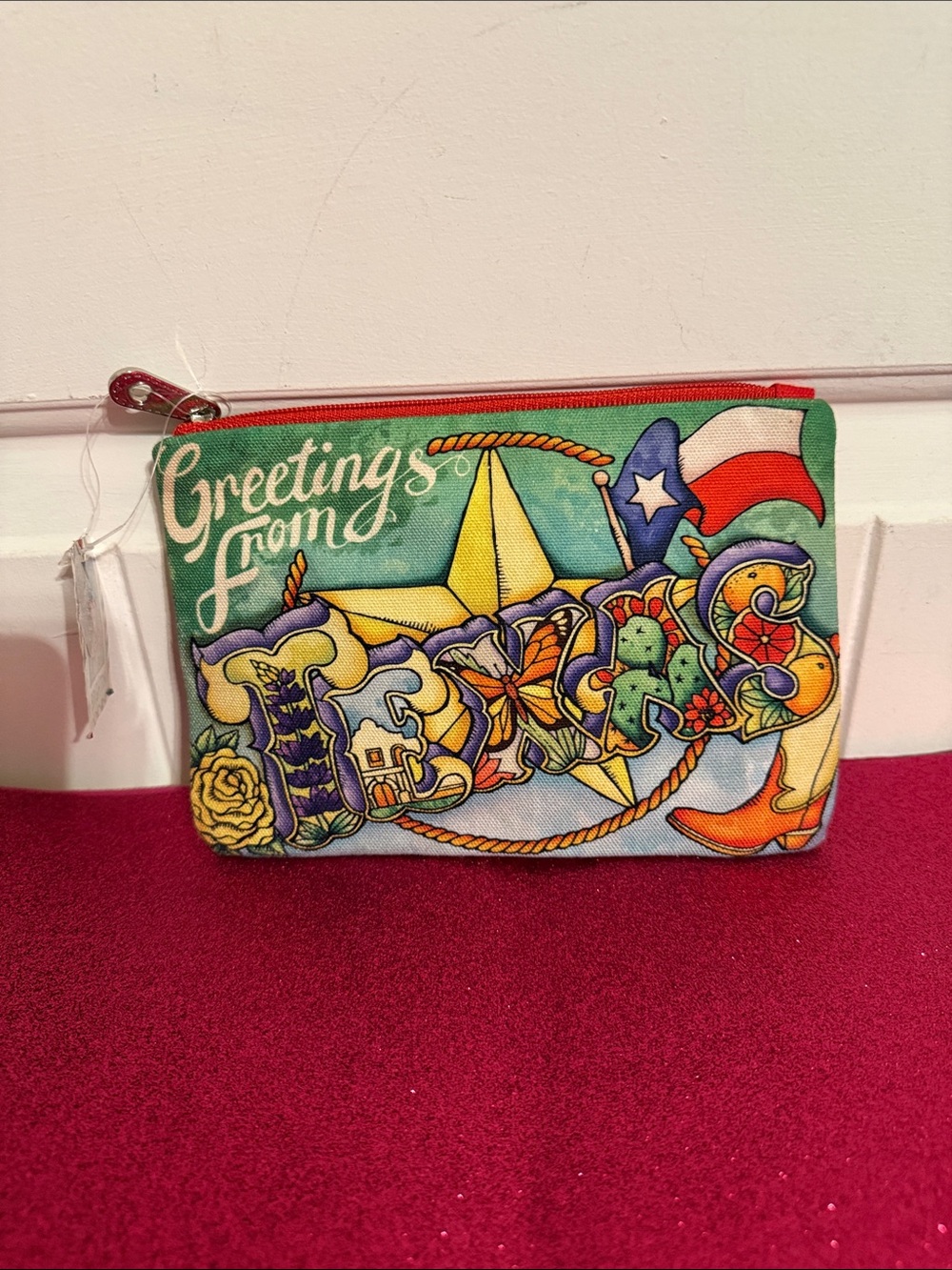 Brighton Beige Zip Pouch with Blue Stars and Red Trim - Picture 2 of 9
